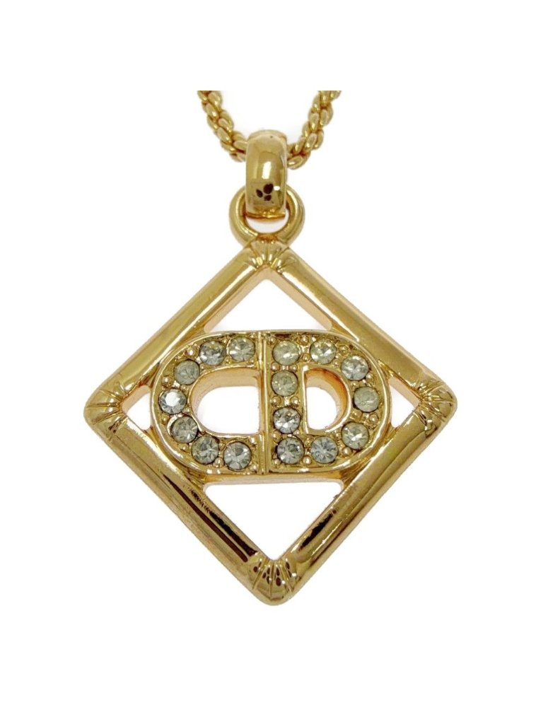 Dior Rhinestone Cd Logo Necklace Gold